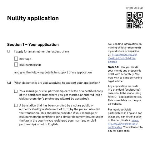 Document preview: Apply to annul your marriage or civil partnership: Form D8N — HM Courts & Tribunals Service, United Kingdom