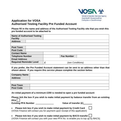 Document preview: Apply for an authorised testing facility (ATF) pre-funded account — Driver and Vehicle Standards Agency, United Kingdom