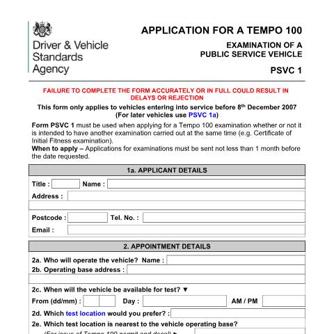 Document preview: Apply for a coach to travel at 100km/h in Germany — Driver and Vehicle Standards Agency, United Kingdom
