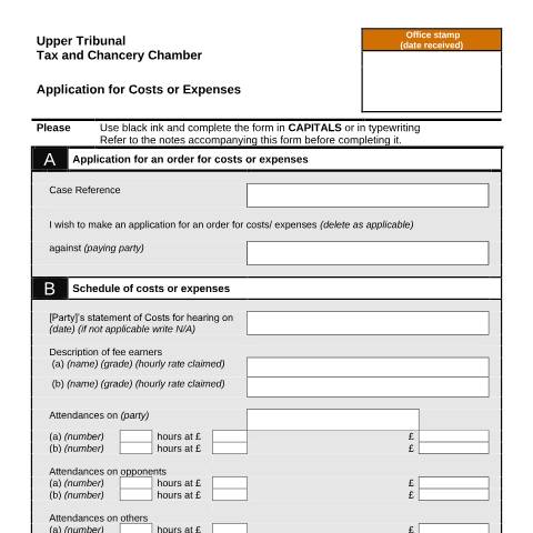 Document preview: Apply for an order for costs or expenses: Form FTC2 — HM Courts & Tribunals Service, United Kingdom