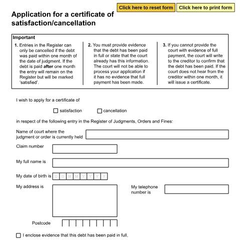 Document preview: Apply for a certificate to show you've paid a court order: Form N443 — HM Courts & Tribunals Service, United Kingdom