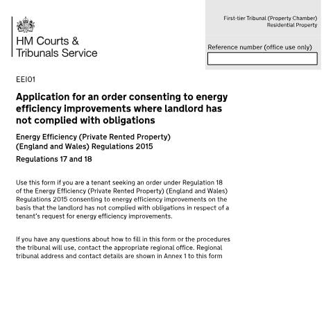 Document preview: Apply for an energy efficiency consent order: Form EEI01 — HM Courts & Tribunals Service, United Kingdom