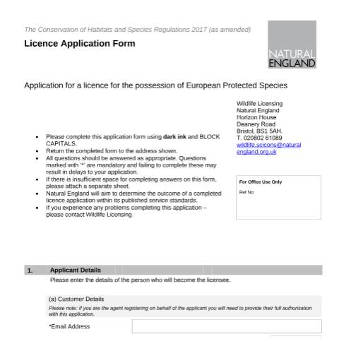 Document preview: European protected species: apply for a licence to possess them (A37 and LR37) — Natural England, United Kingdom