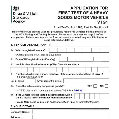 Document preview: Apply for an HGV first MOT if it was previously exempt or over 25 years old and not registered with DVLA — Driver and Vehicle Standards Agency, United Kingdom