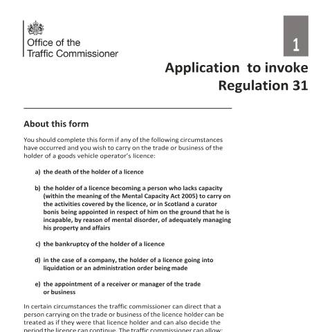Document preview: Apply to carry on the trade or business of a goods operator’s licence — Traffic Commissioners for Great Britain, United Kingdom