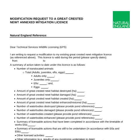 Document preview: Great crested newts: apply for a mitigation licence (A14) — Natural England, United Kingdom