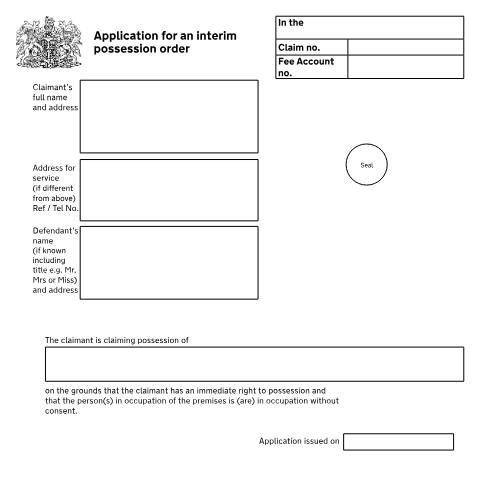 Document preview: Form N130: Apply for an interim possession order for a property — HM Courts & Tribunals Service, United Kingdom
