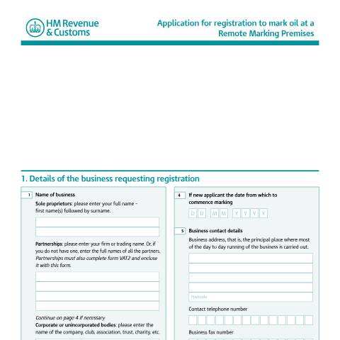 Document preview: Apply for approval to mark oil at a remote marking premises — HM Revenue & Customs, United Kingdom
