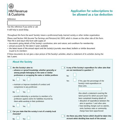 Document preview: Apply for approval of tax relief for professional organisations — HM Revenue & Customs, United Kingdom