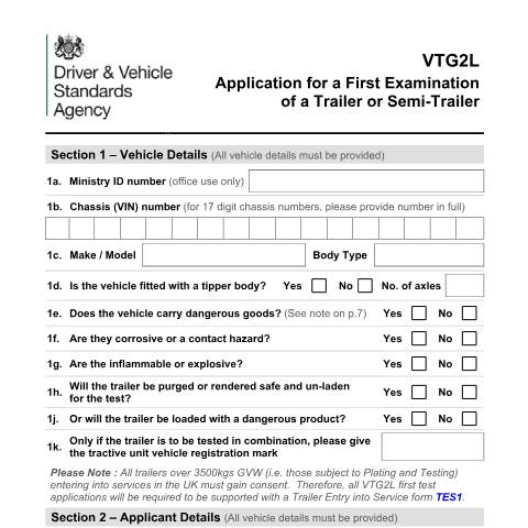 Document preview: Apply for a trailer's first MOT (annual test) — Driver and Vehicle Standards Agency, United Kingdom