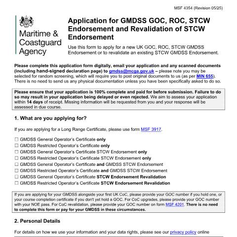 Document preview: How to apply for a UK GMDSS — Maritime and Coastguard Agency, United Kingdom