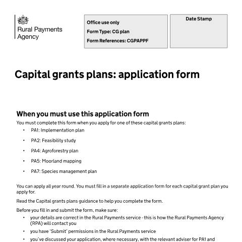 Document preview: Apply for Capital grants plans — Rural Payments Agency, United Kingdom