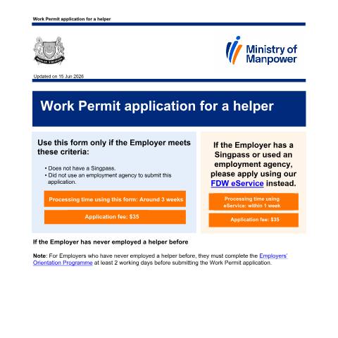 Document preview: Application for a Foreign Domestic Worker under the Joint Income Scheme — MOM / Forms, Singapore (CERFA n°WP_APPLN_FOR_FDW_JOINTINCOME)