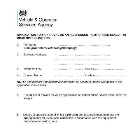Document preview: Apply to become a speed limiter centre — Driver and Vehicle Standards Agency, United Kingdom