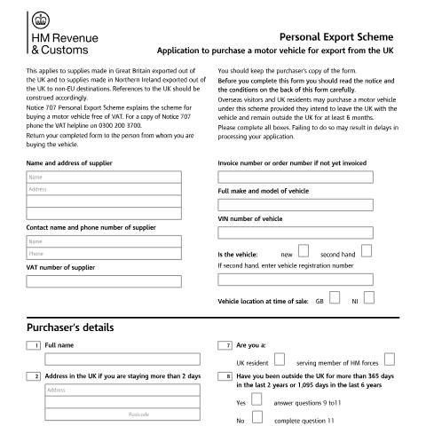 Document preview: Apply to buy a motor vehicle for export from the UK — HM Revenue & Customs, United Kingdom