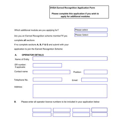 Document preview: Apply to join DVSA earned recognition or add extra modules — Driver and Vehicle Standards Agency, United Kingdom