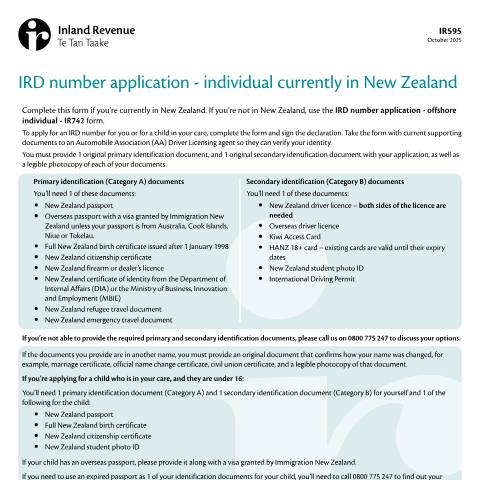 Document preview: IR595-6-Oct-2025 — Managing my tax, New Zealand (CERFA n°IR595)