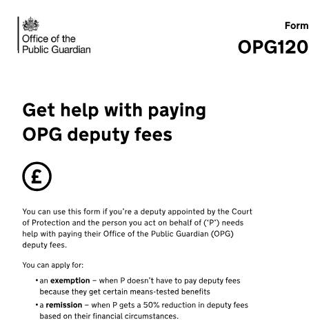 Document preview: Applying for a reduced fee for your OPG deputy fees — Office of the Public Guardian, United Kingdom