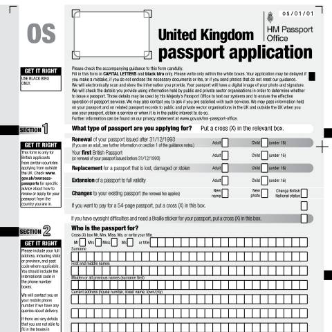 Document preview: Applying for a passport from outside the UK: application form — HM Passport Office, United Kingdom