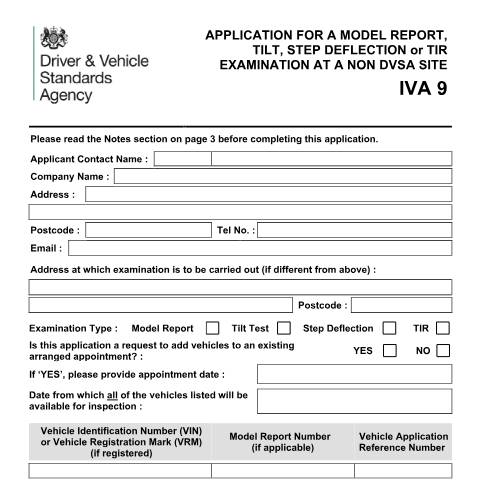 Document preview: Apply for a vehicle approval test at a non-DVSA site — Driver and Vehicle Standards Agency, United Kingdom