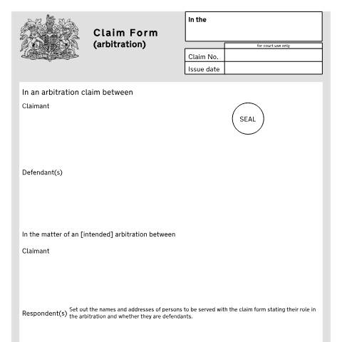 Document preview: Claim form (Arbitration): Form N8 — HM Courts & Tribunals Service, United Kingdom