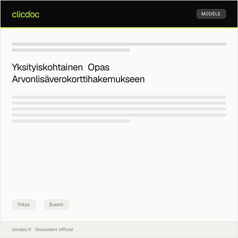 Document preview: Arvonlisäverokorttihakemus — Yritys, Suomi
