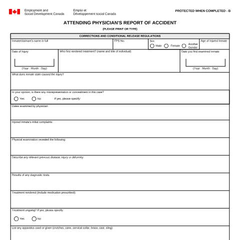 Document preview: Attending Physician's Report of Accident — Labour, Canada (CERFA n°LAB1073)