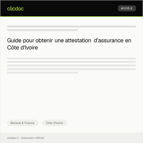 Aperçu du document Attestation d’assurance pour opération financière — Banque & finance, Côte d'Ivoire