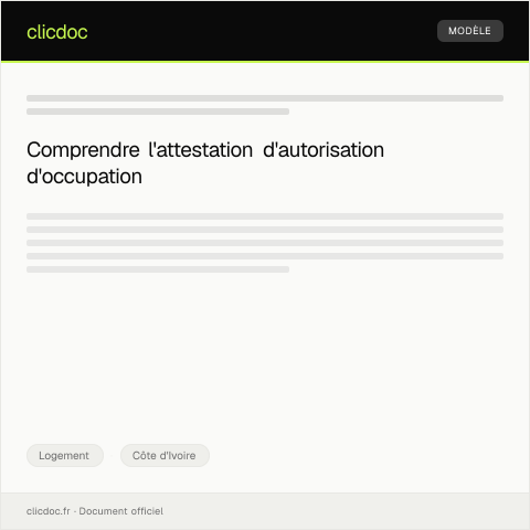 Aperçu du document Attestation d'autorisation d'occupation — Logement, Côte d'Ivoire