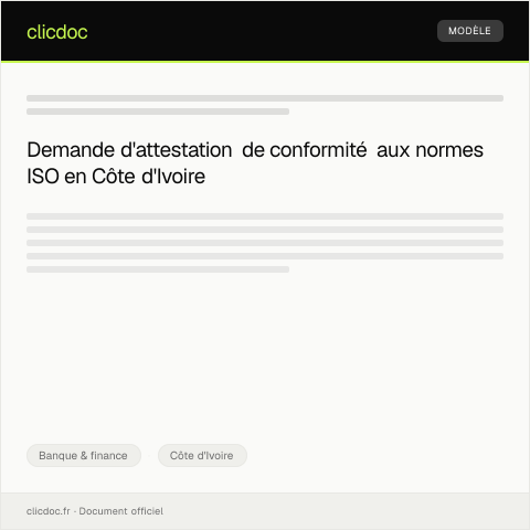 Aperçu du document Attestation de conformité aux normes ISO relatives à la banque — Banque & finance, Côte d'Ivoire