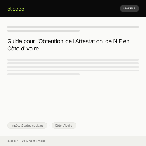 Aperçu du document Attestation de Délivrance de Numéro d'Identifiant Fiscal — Impôts & aides sociales, Côte d'Ivoire