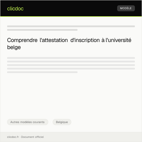 Aperçu du document Attestation d'inscription à l'université belge — Autres modèles courants, Belgique