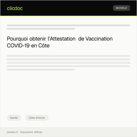 Aperçu du document Attestation de Vaccination contre la COVID-19 — Santé, Côte d'Ivoire