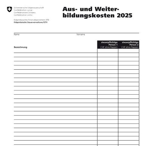Dokumentvorschau: 10 - Aus- und Weiterbildungskosten PDF 830.16 kB 6. August 2025 — Direkte Bundessteuer, Schweiz (CERFA n°10)
