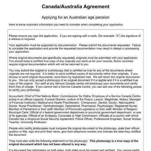 Document preview: Australia/Canada Agreement – Application for an Australian Age Pension — Income Security Programs, Canada (CERFA n°AUS140CA)