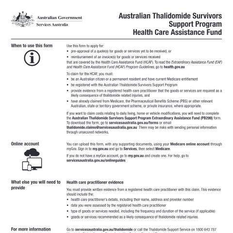 Document preview: Australian Thalidomide Survivors Support Program Health Care Assistance Fund — Services Australia — Individuals (by code), Australia (CERFA n°PB300)