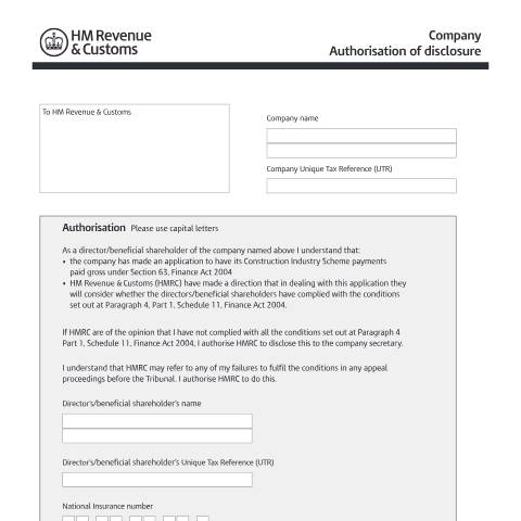 Document preview: Authorise disclosure of a company — HM Revenue & Customs, United Kingdom
