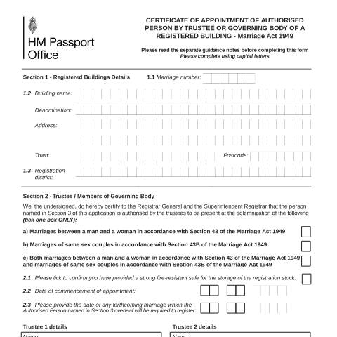 Document preview: Authorised persons certificate of appointment — HM Passport Office, United Kingdom