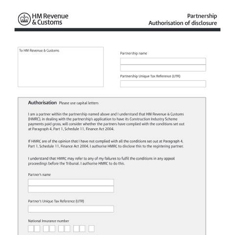 Document preview: Authorise disclosure of a partnership — HM Revenue & Customs, United Kingdom