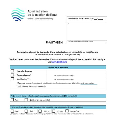 Aperçu du document Autorisation relative à l'eau — Eau, Luxembourg (CERFA n°01-f-aut-gen)