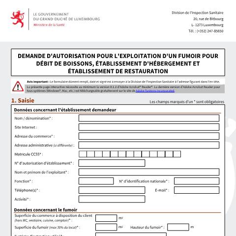 Aperçu du document Autorisation d'exploitation d'un fumoir — Horeca, Luxembourg (CERFA n°autorisation-fumoir)