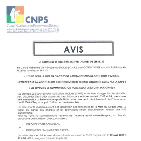 Aperçu du document AVIS DE PARUTION — Document CNPS (prévoyance sociale), Côte d'Ivoire
