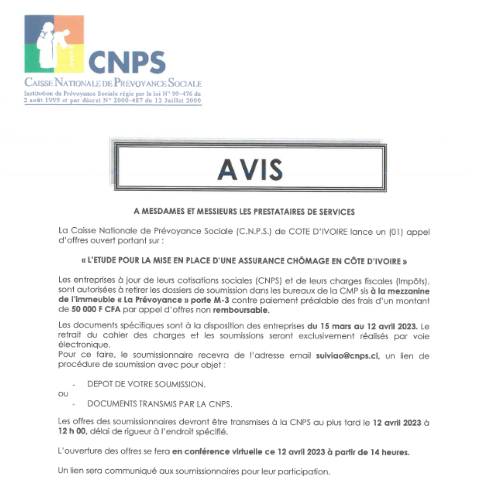 Aperçu du document AVIS DE PARUTION(2) — Document CNPS (prévoyance sociale), Côte d'Ivoire