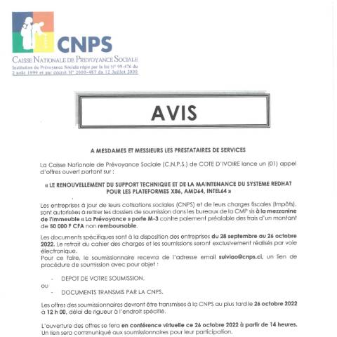Aperçu du document avis REDHAT — Document CNPS (prévoyance sociale), Côte d'Ivoire