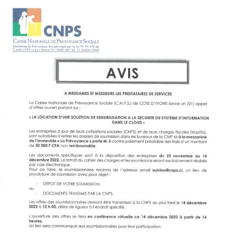 Aperçu du document AVIS SOLUTION DE SENSIBILISATI — Document CNPS (prévoyance sociale), Côte d'Ivoire