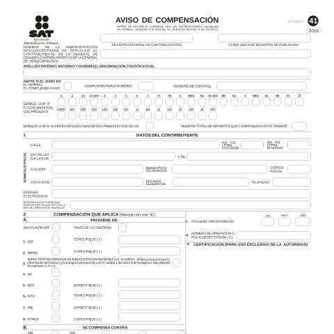 Vista previa del documento Aviso de compensación — Código Fiscal de la Federación (CFF), México (CERFA n°41)