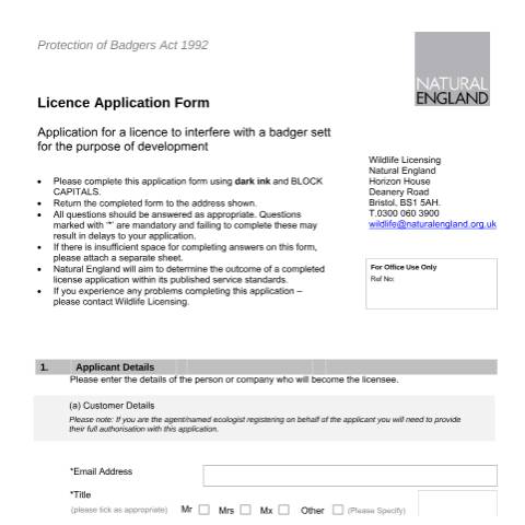 Document preview: Badgers: licence to interfere with setts for development purposes (A24 and LR24) — Natural England, United Kingdom