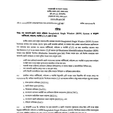 Document preview: nsw — customs, বাংলাদেশ (CERFA n°nsw)