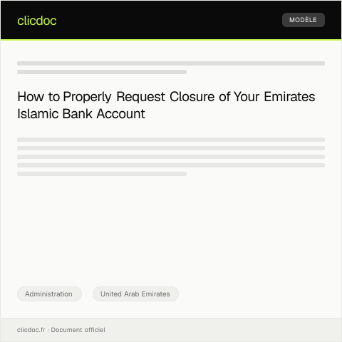 Document preview: Bank Account Closure Request at Emirates Islamic Bank — Administration, United Arab Emirates