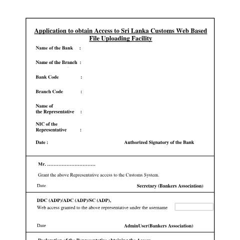 Document preview: Bank Users Application (Bank Association) — ASYCUDA & System Access, Sri Lanka